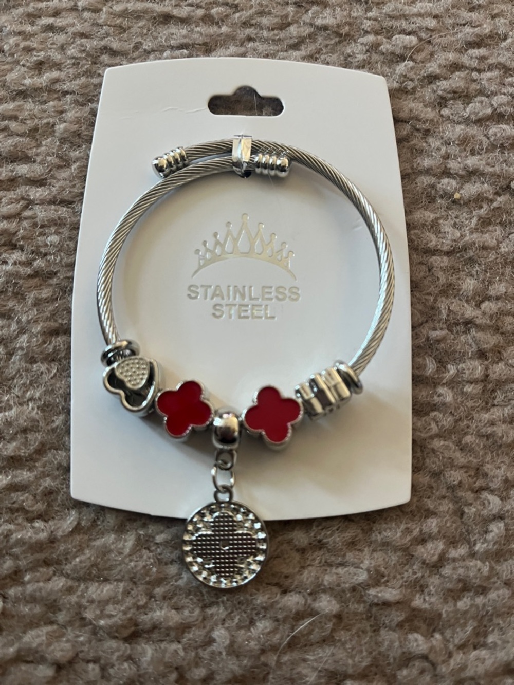 Women's Red Clover Charm Bracelet